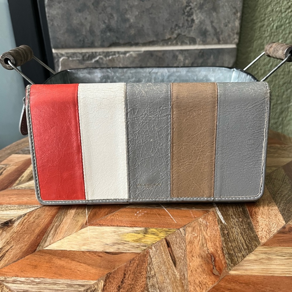 Balenciaga Long Wallet Gray Red Multi Leather